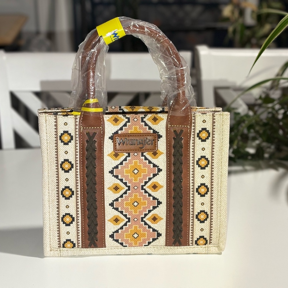 Wrangler Women's Geometric Beige and Brown Tote-NWT